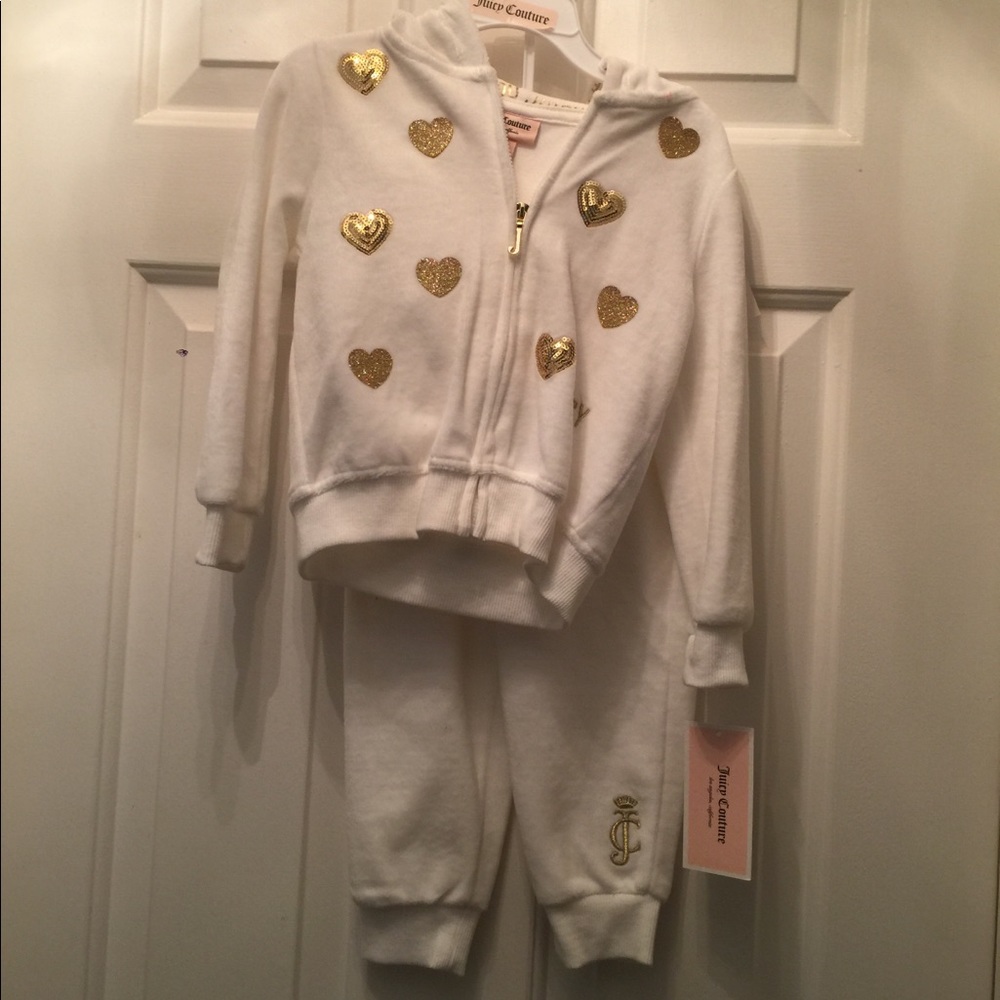 Brand New White and gold Juicy Couture velour set.